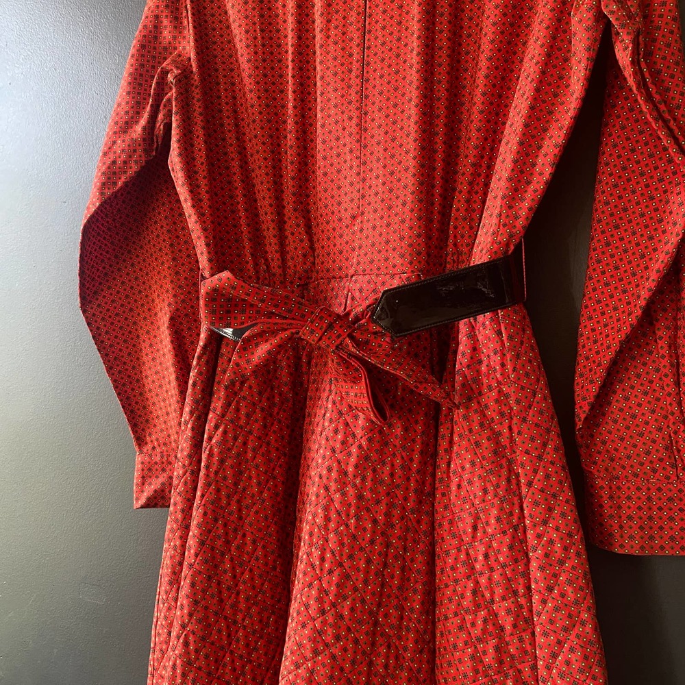 Vintage 1950's Mr. Mort Lord & Taylor Quilted Red Secretary Belted Midi Dress - Picture 9 of 12